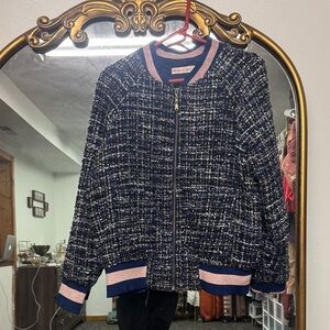 Traffic People Navy and Pink Tweed Bomber Jacket